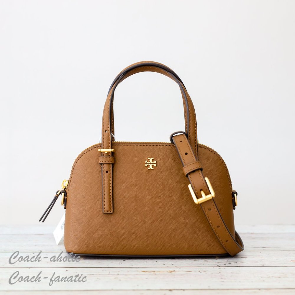 Tory Burch 149694 Emerson Dome Satchel Saffiano Leather Crossbody in Moose